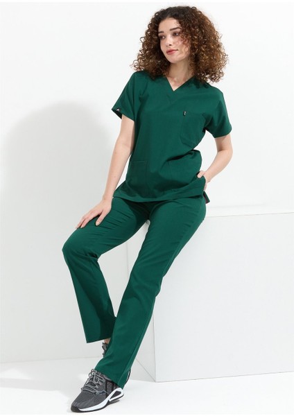 Happiness Spaniard - Likralı Doktor Hemşire Forma Takımı Scrubs Üniforma Cerrahi Takım (Kadın), Koyu Yeşil fiyatları