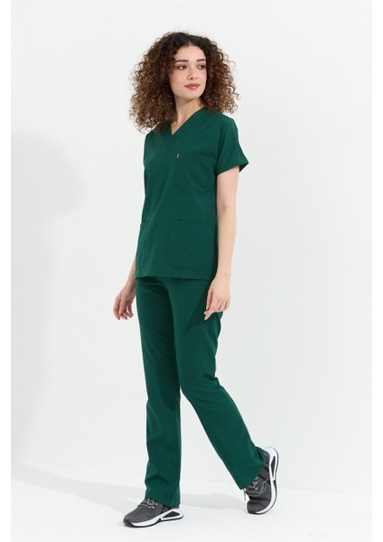 Happiness Spaniard - Likralı Doktor Hemşire Forma Takımı Scrubs Üniforma Cerrahi Takım (Kadın), Koyu Yeşil modelleri