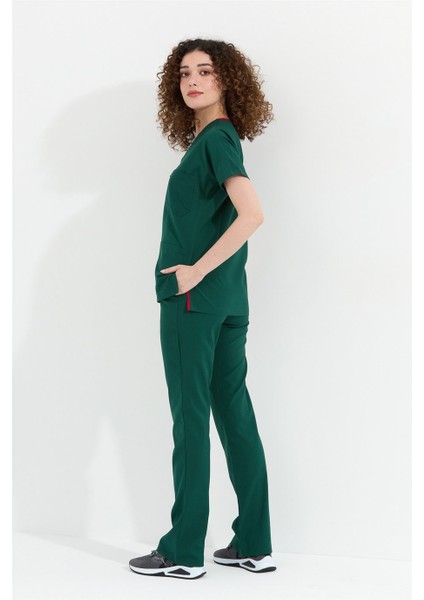 Happiness Spaniard - Likralı Doktor Hemşire Forma Takımı Scrubs Üniforma Cerrahi Takım (Kadın), Koyu Yeşil fırsatları