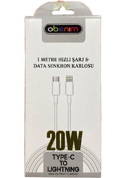 Hızlı Şarj ve Veri Transferi Type-C -Lightning 3.0A Beyaz Kablo