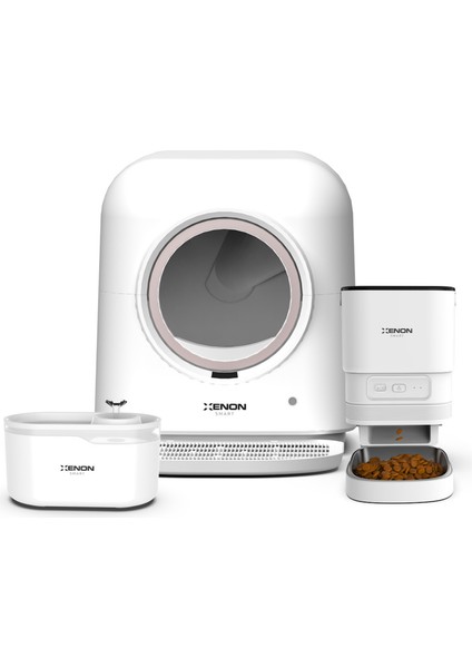 Akıllı Otomatik Kedi Tuvaleti Paslanmaz Çelik Kaseli Mama Kabı Ultra Sessiz LED Işıklı Su Pınarı 3'lü Pet Seti