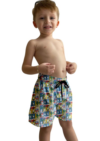 Renkli Desenli Standart Boy Erkek Çocuk Mayo Deniz Şortu fiyatları