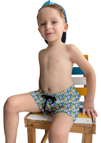 Renkli Desenli Standart Boy Erkek Çocuk Mayo Deniz Şortu fırsatları