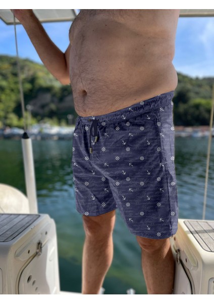 Lacivert Marin Desenli Büyük Beden Standart Boy Erkek Mayo Deniz Şortu fiyatları