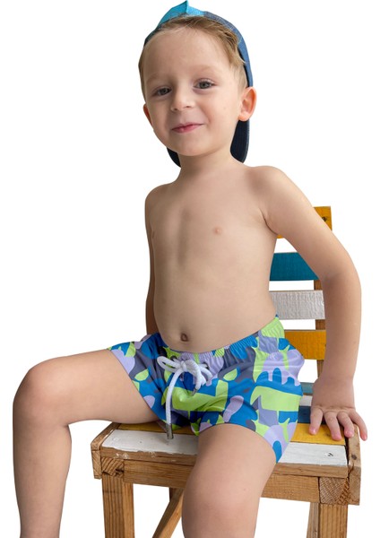 Renkli Desenli Standart Boy Erkek Çocuk Mayo Deniz Şortu modelleri