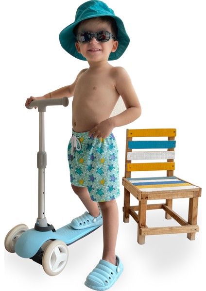 Kaplumbağa Desenli Renkli Standart Boy Erkek Çocuk Mayo Deniz Şortu modelleri