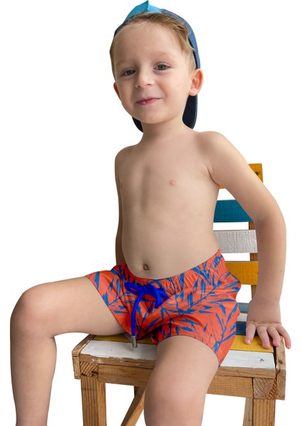Yaprak Desenli Turuncu Standart Boy Erkek Çocuk Mayo Deniz Şortu indirimleri
