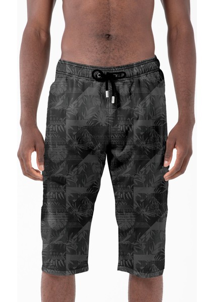 Siyah Tropikal Desenli Uzun Boy Erkek Kapri