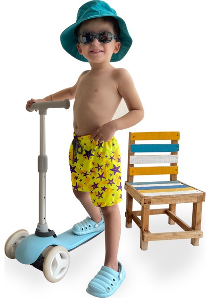 Deniz Yıldızı Desenli Sarı Standart Boy Erkek Çocuk Mayo Deniz Şortu fiyatları