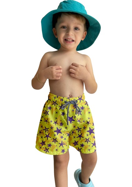 Deniz Yıldızı Desenli Sarı Standart Boy Erkek Çocuk Mayo Deniz Şortu indirimleri