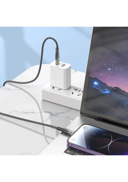 LED Işık Uçlu Sağlam Ip Kablolu USB To Lightning Hızlı Şarj Kablosu (4887)