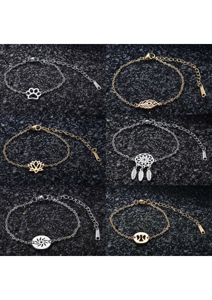 JN488-2 Boho Rüya Avcısı Evcil Köpek Patisi Om Flamingo Şans Bilekliği Kadınlar Için 100% Paslanmaz Çelik Zarif Takı (Yurt Dışından)