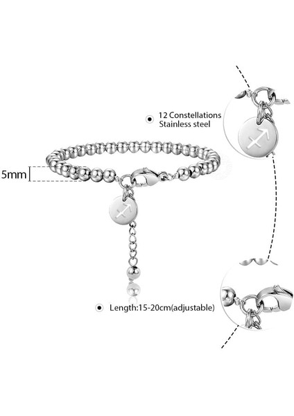 Boğa Stili Tokalar Bilezik Kadınlar ve Kızlar Için 12 Burç Paslanmaz Çelik Boncuklu Klasik Bilezik Zodiac Işaretleri Burçlar Kolye Bileklik Parti Takı (Yurt Dışından)