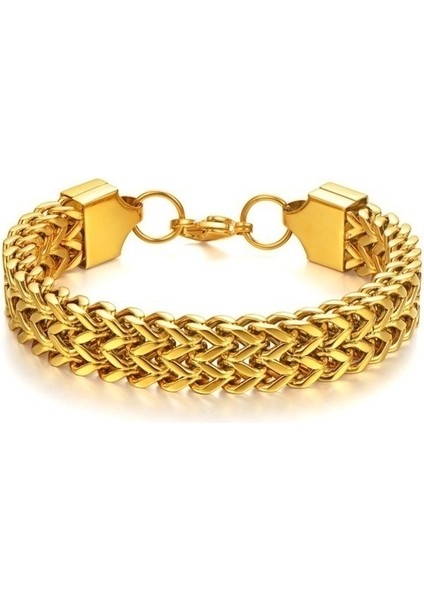 12MM-ALTIN Erkekler Için Moda W Stil Titanyum Çelik Bileklik Küba Siyahaltıngümüş Bilezik Takı Sevgililer Günü Takıları (Yurt Dışından)