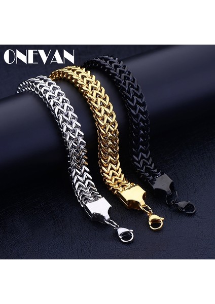 12MM-ALTIN Erkekler Için Moda W Stil Titanyum Çelik Bileklik Küba Siyahaltıngümüş Bilezik Takı Sevgililer Günü Takıları (Yurt Dışından) fiyatları