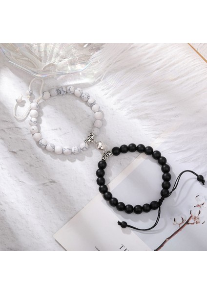 No.4 Boyutu Manyetik Bileklik Çift Vintage Eşleşen Taş Mesafe Eşleşmiş Bilezik Sevgililer Takı Sevgililer Günü Hediyesi (Yurt Dışından)