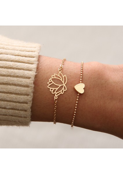 Kalp Ipi 3 Basit Kadın Boş Lotus Kalp Altın Renk Zincir Bilezik Bileklik Kadınlar Için Boho Takı Moda Aksesuarları Arkadaş Hediyeleri (Yurt Dışından)