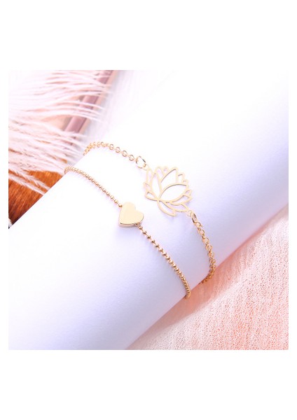 Kalp Ipi 3 Basit Kadın Boş Lotus Kalp Altın Renk Zincir Bilezik Bileklik Kadınlar Için Boho Takı Moda Aksesuarları Arkadaş Hediyeleri (Yurt Dışından)