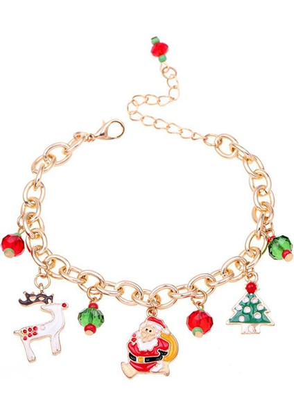 Altın 1 Adet Kadın Kızlar Için Basit Tasarım Şans Bilekliği Noel Baba Şekilli Bileklik - Kore Tatlı Şirin Takı Hediye - Yılbaşı Hediyesi (Yurt Dışından)