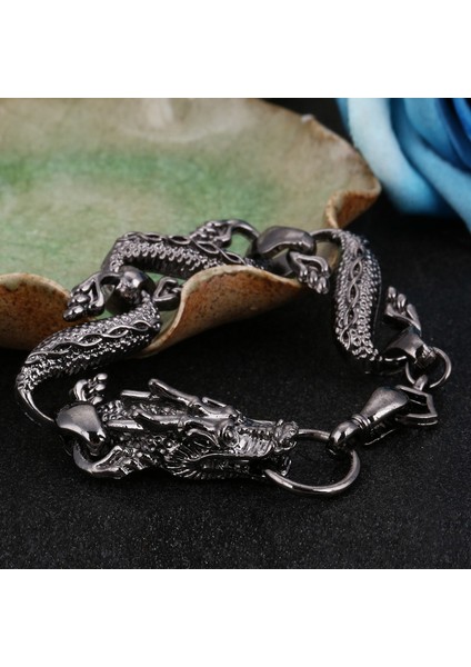 SL507 Siyah Alev Ejderha Boncuklu Bileklik Erkekler Vintage Cadılar Bayramı Takı Alaşım Metal Bileklikler ve Bilezikler Homme (Yurt Dışından) fiyatları