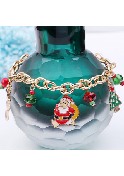 Altın 1 Adet Kadın Kızlar Için Basit Tasarım Şans Bilekliği Noel Baba Şekilli Bileklik - Kore Tatlı Şirin Takı Hediye - Yılbaşı Hediyesi (Yurt Dışından)