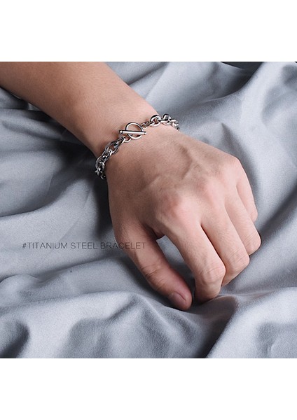 Yaklaşık Uzunluk 21CM Bileklik Titanyum Çelik Bilezikler Katmanlı Bilezikler Bayanlar Yuvarlak Toka Takı Çiftler Moda Vintage Gümüş Renkli Pulseras (Yurt Dışından) modelleri