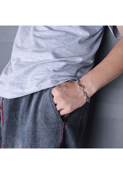 Yaklaşık Uzunluk 21CM Bileklik Titanyum Çelik Bilezikler Katmanlı Bilezikler Bayanlar Yuvarlak Toka Takı Çiftler Moda Vintage Gümüş Renkli Pulseras (Yurt Dışından) fırsatları