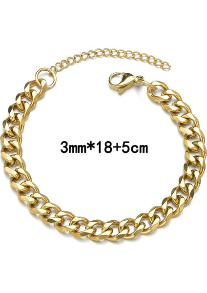 Altın-3 mm Erkek Bileklik Homme Paslanmaz Çelik Küba Bağlantı Zincir Bilezikler Erkekler Kadınlar Zincir El mm Takı Hediye (Yurt Dışından)