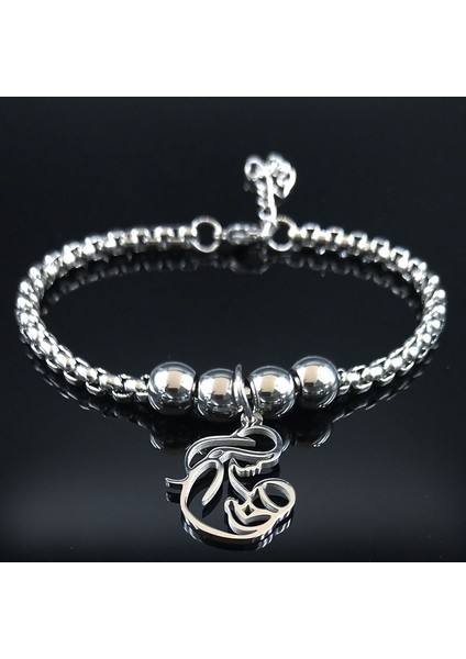 F Aile Büyükannem Paslanmaz Çelik Bilezikler Kadınlar Için Gümüş Renkli Boncuk Bilezik Bileklik Takılar Pulseras Mujer B (Yurt Dışından)