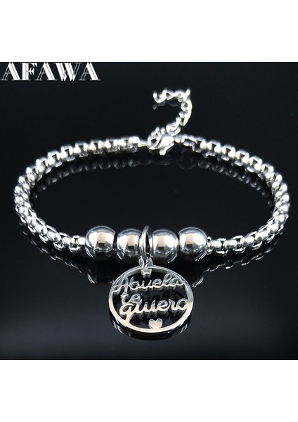 F Aile Büyükannem Paslanmaz Çelik Bilezikler Kadınlar Için Gümüş Renkli Boncuk Bilezik Bileklik Takılar Pulseras Mujer B (Yurt Dışından)