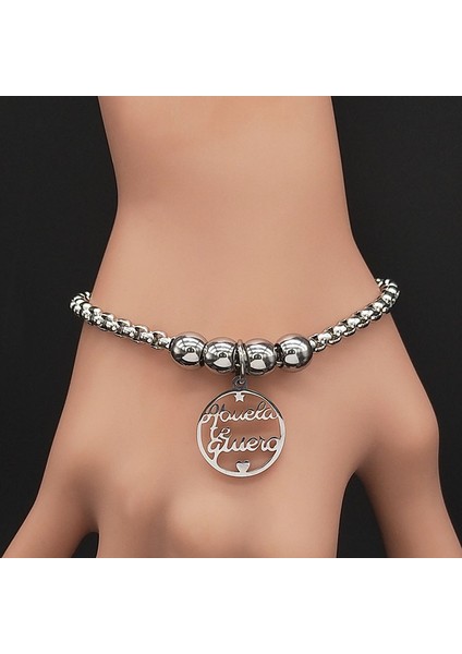F Aile Büyükannem Paslanmaz Çelik Bilezikler Kadınlar Için Gümüş Renkli Boncuk Bilezik Bileklik Takılar Pulseras Mujer B (Yurt Dışından)
