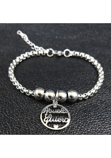F Aile Büyükannem Paslanmaz Çelik Bilezikler Kadınlar Için Gümüş Renkli Boncuk Bilezik Bileklik Takılar Pulseras Mujer B (Yurt Dışından)