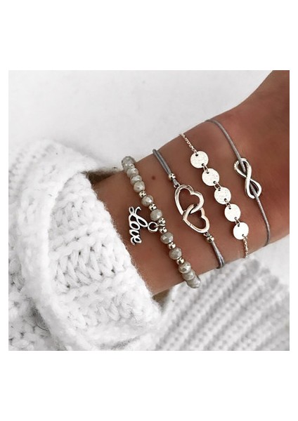 Aşk Dıezı Bohem El Yapımı Örgü Kalp Uzun Püsküllü Bilezik Setleri Kadın Yeni Gri Halat Zincir Bileklik Takılar Noel Hediyesi (Yurt Dışından)