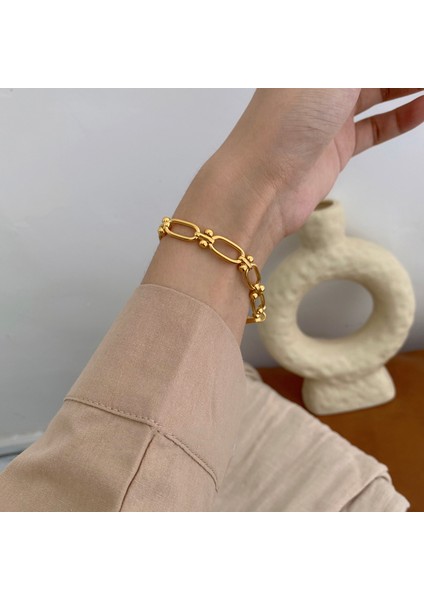 Yıldız Peri'nin Kutusu 5 Tasarım Kare Emaye Zincir Bileklik Sekiz Köşeli Yıldız Bilezik Kadınlar Için Inci Vintage Titanyum Çelik Bilezik (Yurt Dışından)