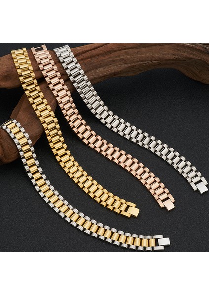 23CM Tarzı Altın Rengi Erkekler Için 15MM Genişlik Inç Uzunluğunda Saat Zinciri Bileklik Altın Siyah Paslanmaz Çelik Erkek Takıları (Yurt Dışından) modelleri