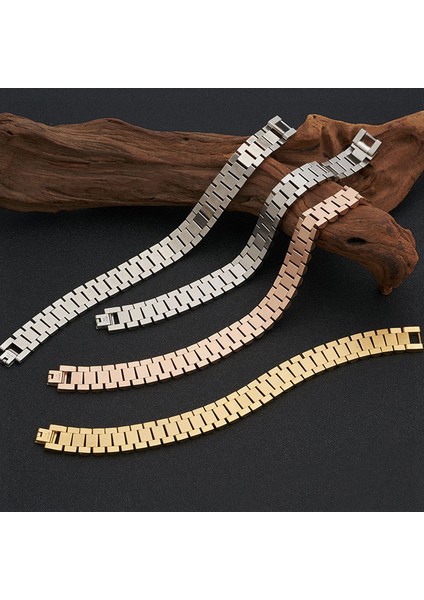 23CM Tarzı Altın Rengi Erkekler Için 15MM Genişlik Inç Uzunluğunda Saat Zinciri Bileklik Altın Siyah Paslanmaz Çelik Erkek Takıları (Yurt Dışından) fırsatları