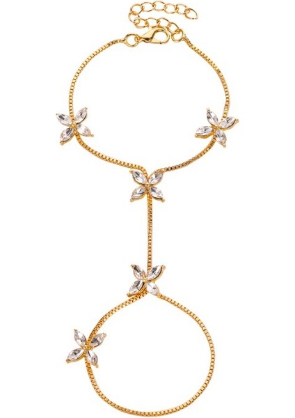 Altın Küçük Taze Bileklik Zarif ve Narin At Gözü Zirkon Parmak Bilekliği Kadın Karakter Dört Yapraklı Çiçek Bileklik (Yurt Dışından)