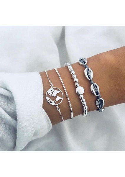 Kabuk Dıezı Bohem El Yapımı Örgü Kalp Uzun Püsküllü Bilezik Setleri Kadın Yeni Gri Halat Zincir Bileklik Takılar Noel Hediyesi (Yurt Dışından)