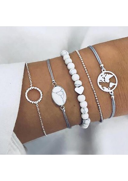 Okyanus Dıezı Bohem El Yapımı Örgü Kalp Uzun Püsküllü Bilezik Setleri Kadın Yeni Gri Halat Zincir Bileklik Takılar Noel Hediyesi (Yurt Dışından)