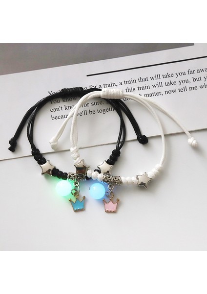 No.10 Boyutu 2021 Parlak Kedi Yıldız Ay Bileklik Çift El Yapımı Ayarlanabilir Halat Eşleşen Arkadaş Bileklik Sonsuz Aşk Aksesuarları Hediyeler (Yurt Dışından)