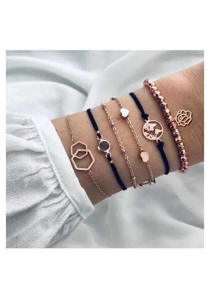 Çiçek Dıezı Bohem El Yapımı Örgü Kalp Uzun Püsküllü Bilezik Setleri Kadın Yeni Gri Halat Zincir Bileklik Takılar Noel Hediyesi (Yurt Dışından)