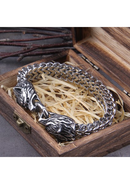 19CM Tarzı Altın Solmayan Kaya Viking Kurt Şans Bileklik Erkek Paslanmaz Çelik Örgü Zincir Altın Kurt Punk Bilezik Mot Bisikletçi Takı (Yurt Dışından)