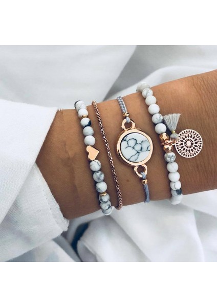 Püskül Dıezı Bohem El Yapımı Örgü Kalp Uzun Püsküllü Bilezik Setleri Kadın Yeni Gri Halat Zincir Bileklik Takılar Noel Hediyesi (Yurt Dışından)