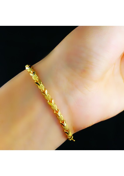 Yeni Gelen Saf Altın Renk Kalp Bağlantılı Bileklik Kadınlar Için Moda Takı 24K Sarı Altın Bilezik Kızlar Için 16+4cm (Yurt Dışından)