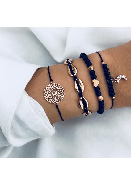 Ay Dıezı Bohem El Yapımı Örgü Kalp Uzun Püsküllü Bilezik Setleri Kadın Yeni Gri Halat Zincir Bileklik Takılar Noel Hediyesi (Yurt Dışından)