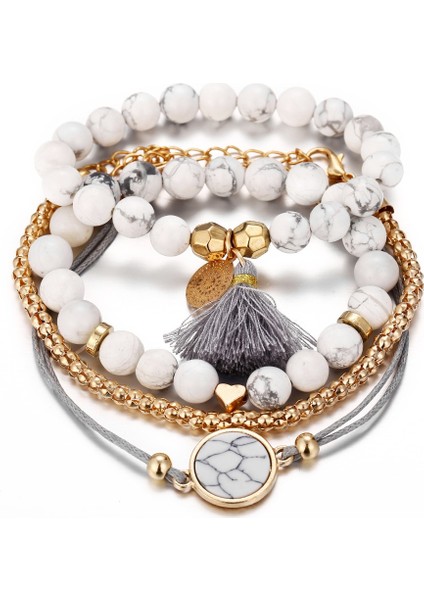 Ay Dıezı Bohem El Yapımı Örgü Kalp Uzun Püsküllü Bilezik Setleri Kadın Yeni Gri Halat Zincir Bileklik Takılar Noel Hediyesi (Yurt Dışından) fırsatları