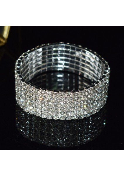 6 Sıra Gelin Taşlı Bilezik Çoklu Sıra Kristal Esnek Bilezik Bileklik Esnek Bilezik Altın Gümüş Kaplama Bilezik Hediye (Yurt Dışından)