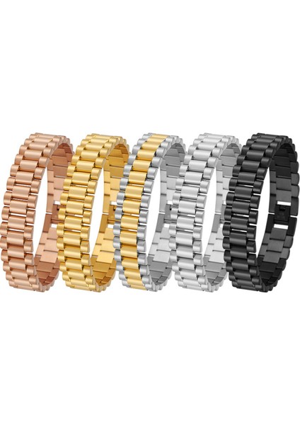 21CM Tarzı Altın Rengi Erkekler Için 15MM Genişlik Inç Uzunluğunda Saat Zinciri Bileklik Altın Siyah Paslanmaz Çelik Erkek Takıları (Yurt Dışından) fiyatları