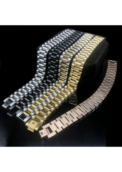 21CM Tarzı Altın Rengi Erkekler Için 15MM Genişlik Inç Uzunluğunda Saat Zinciri Bileklik Altın Siyah Paslanmaz Çelik Erkek Takıları (Yurt Dışından) indirimleri