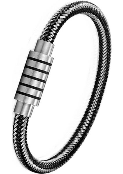19CM Tarzı TZ-200 Yeni Moda Örme Çelik Tel Bilezik Manyetik Toka Basit Tarz Punk Bileklik Erkek Paslanmaz Çelik Bilezik Tercih Edilen Hediye (Yurt Dışından)
